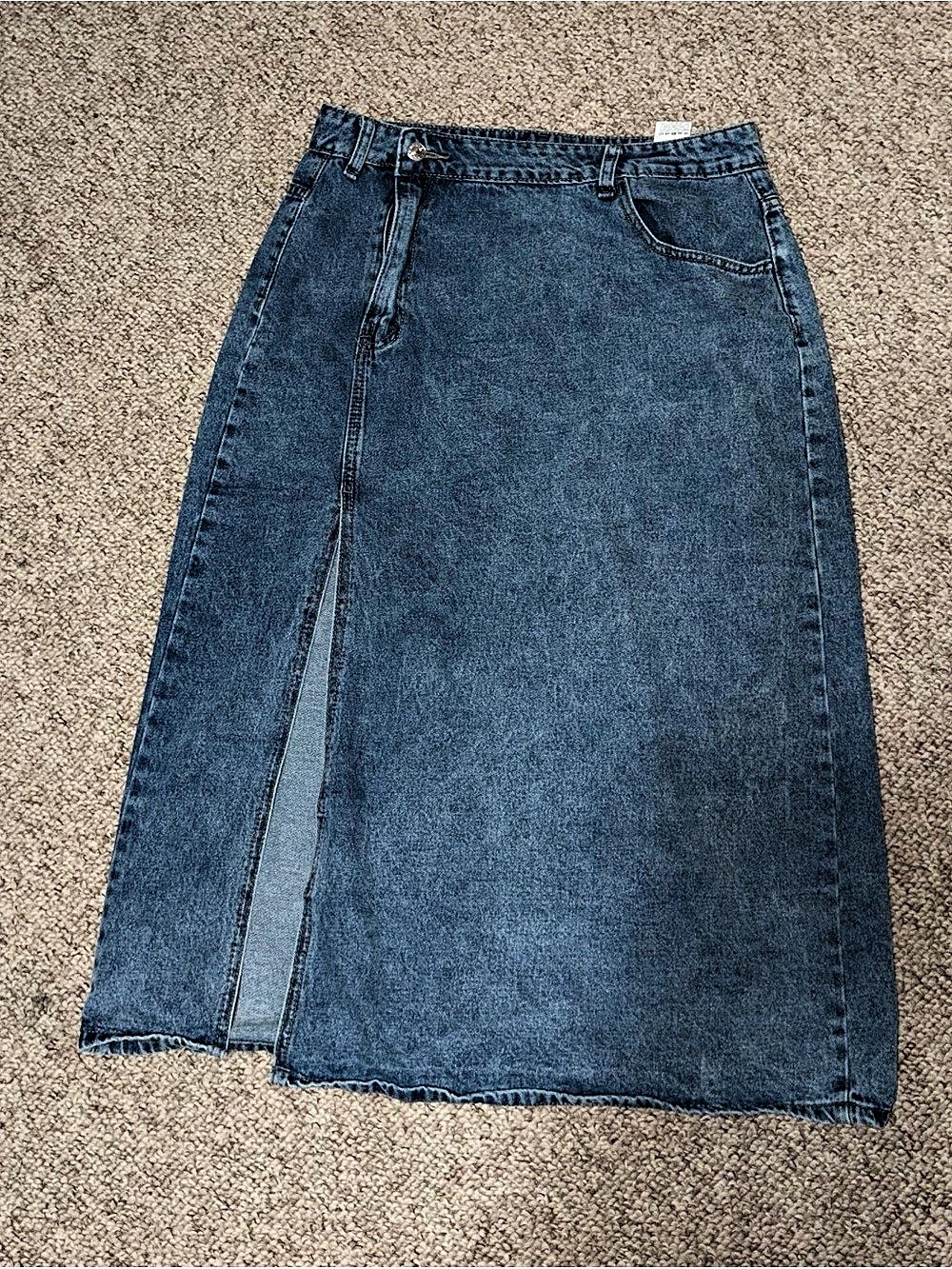 SHEIN Front Slit Denim Midi Skirt Denim Midi Skirt in Blue